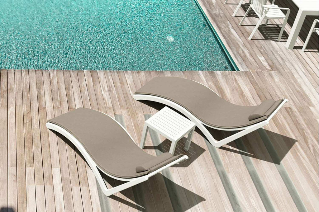 Boto Wood Slim Sunlounger with Cushion/Ocean Side Table 3pc Package
